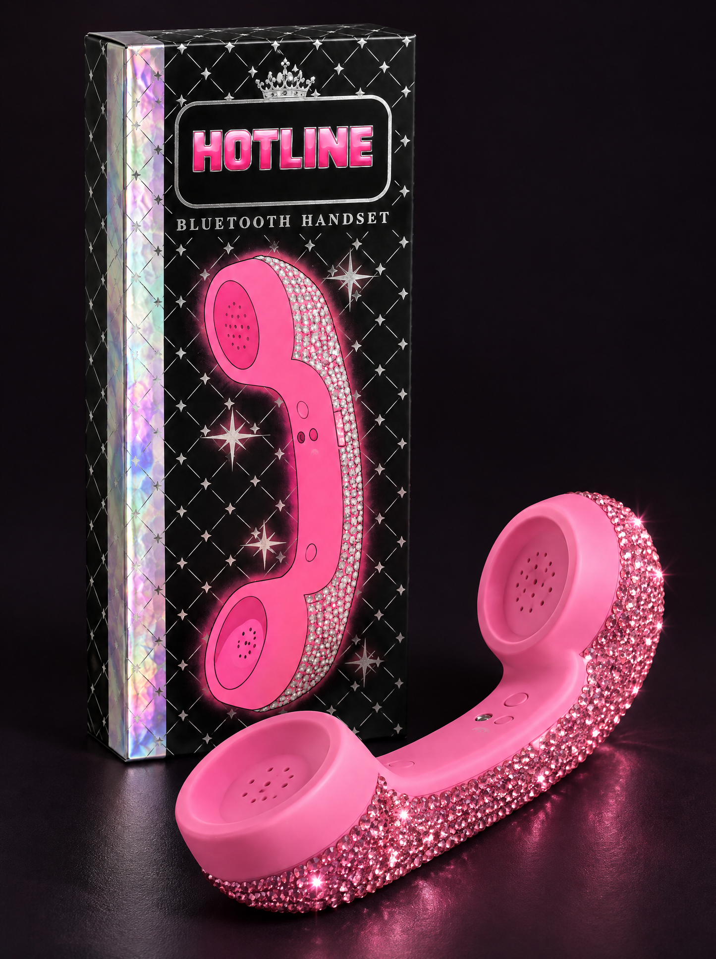 The Hotline box with the pink handset in front of it