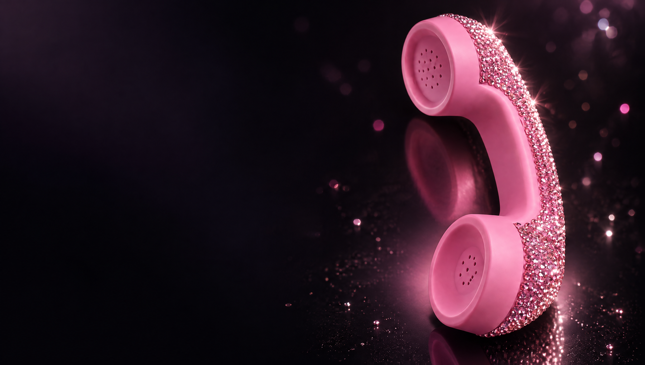 The Hotline Bling Phone in Bubblegum Pink on a dark ground, crystals catching the light